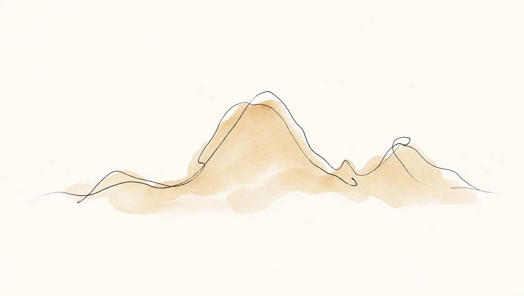 An ink-and-wash drawing: a loose line rising and falling over a pale sand wash, no axis marks or labels.