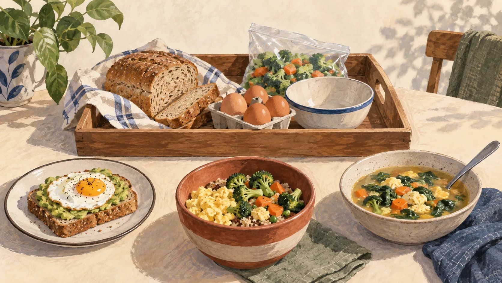 A simple tray holding bread.