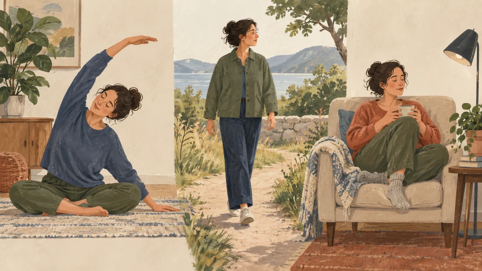 One person choosing between a seated stretch.