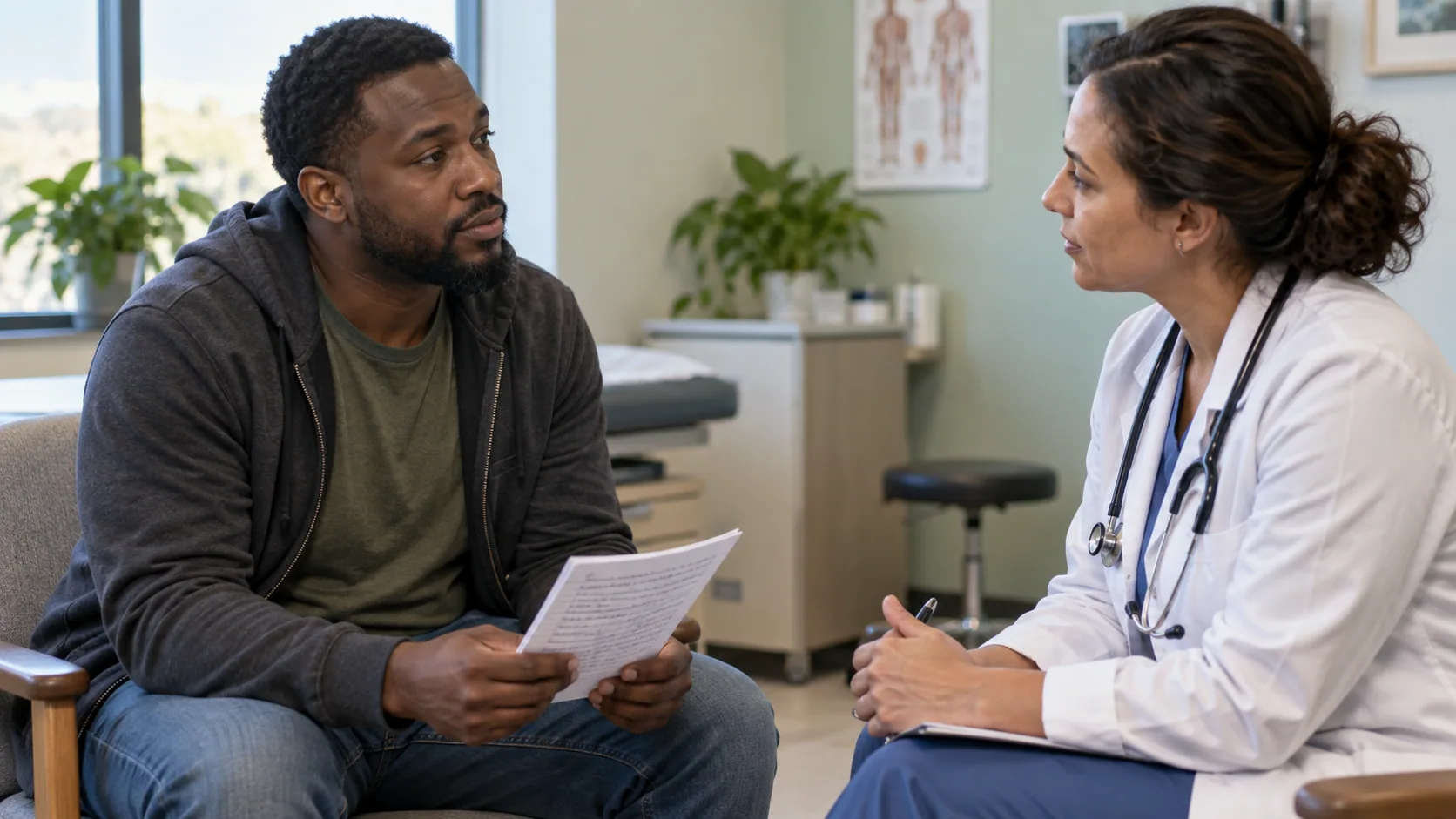 A patient bringing a written question list to a healthcare appointment.