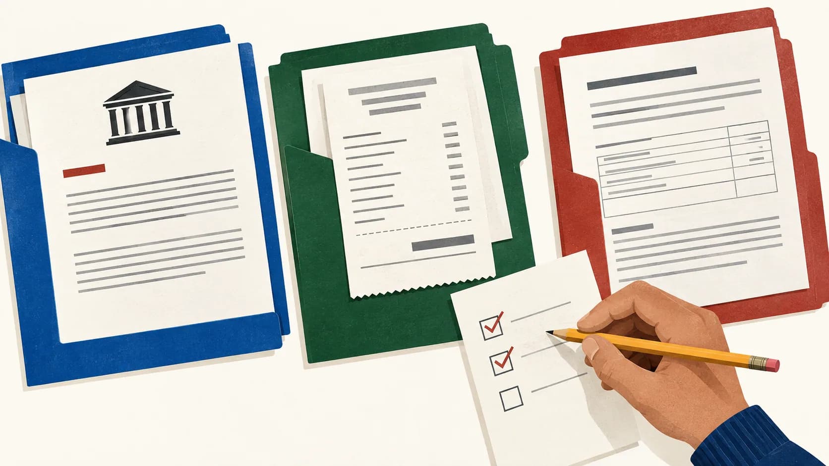 Court paperwork and receipts sorted into separate folders.