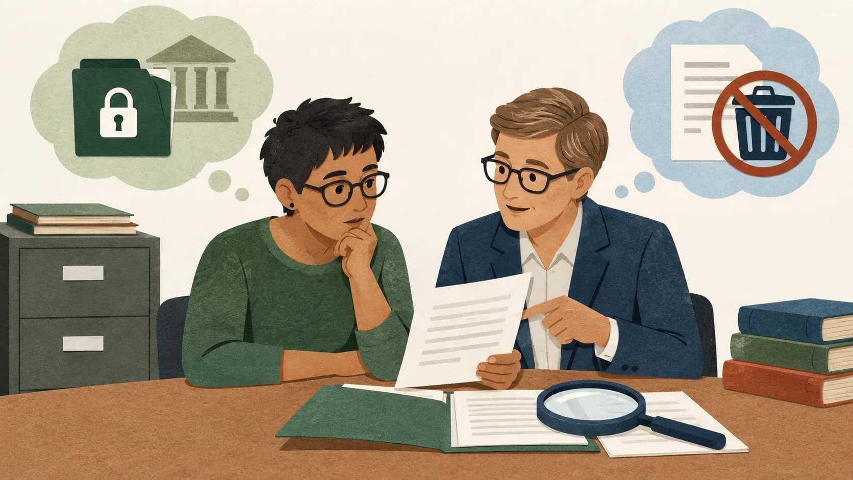 A person and adviser discussing a record-sealing application.