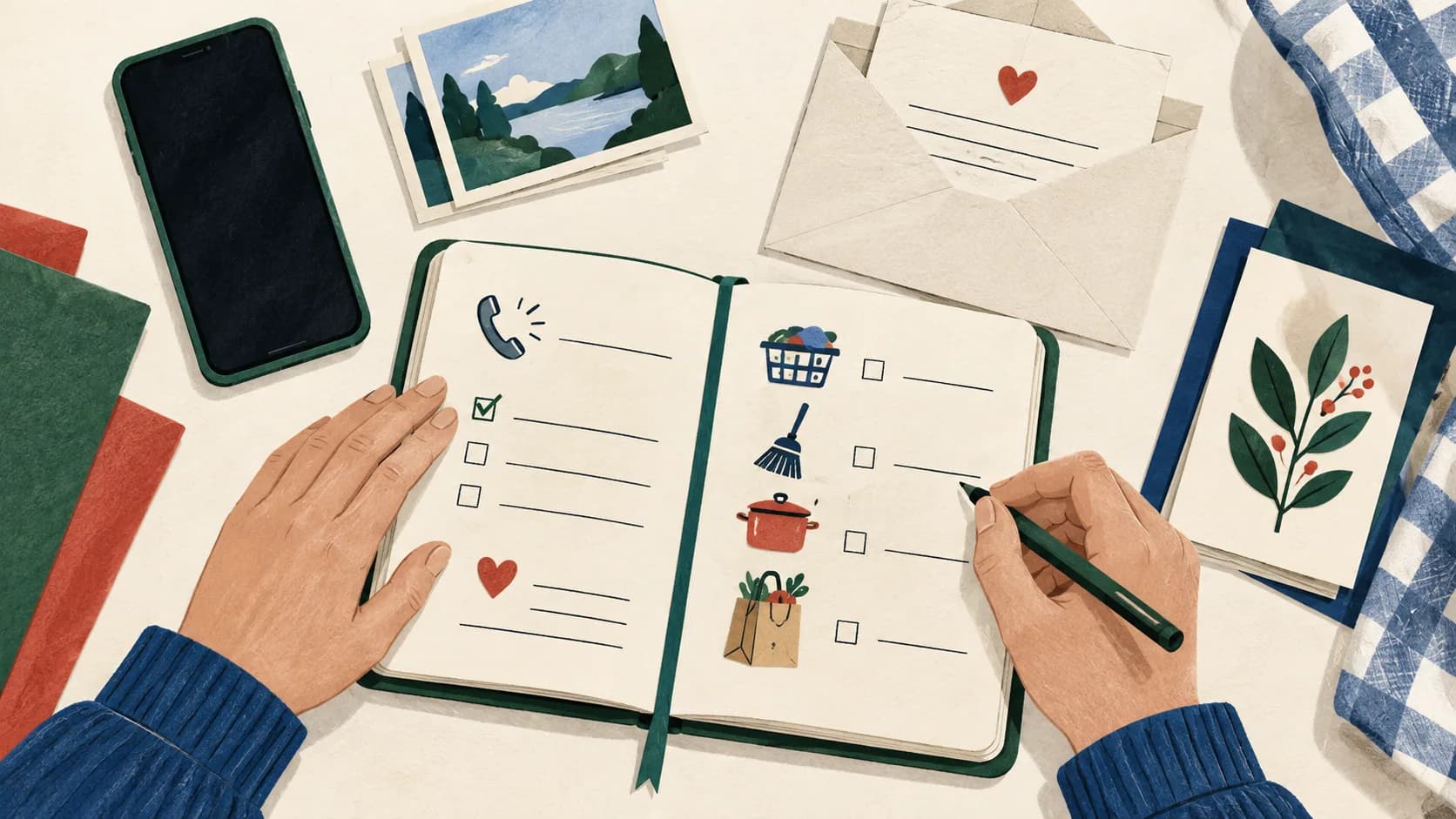 A supporter arranging calls, letters and practical household tasks.