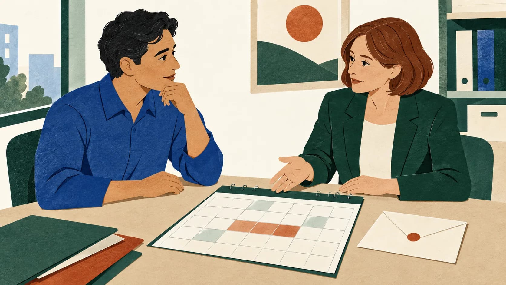An employee discussing time away with a personnel representative.